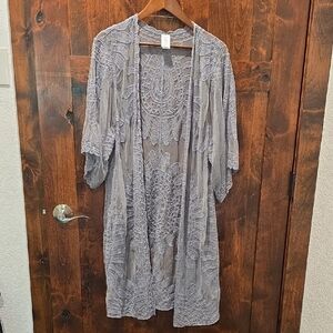 Full Length Elegant Gray Lace Kimono